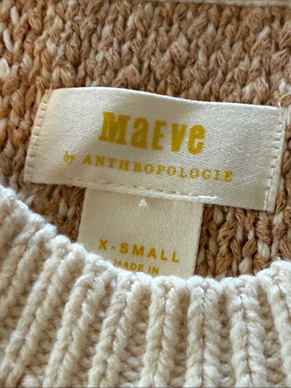 Anthropologie Maeve Checkerboard Knit Sweater Vest in Cream/Tan Size XS - Picture 3 of 13
